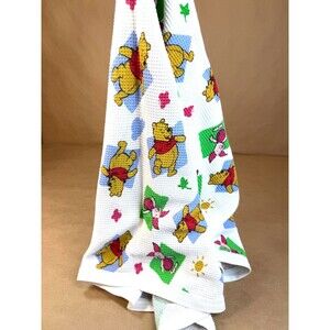 Vintage 90s Red Calliope Winnie the Pooh & Piglet Waffle Knit Baby Blanket AOP